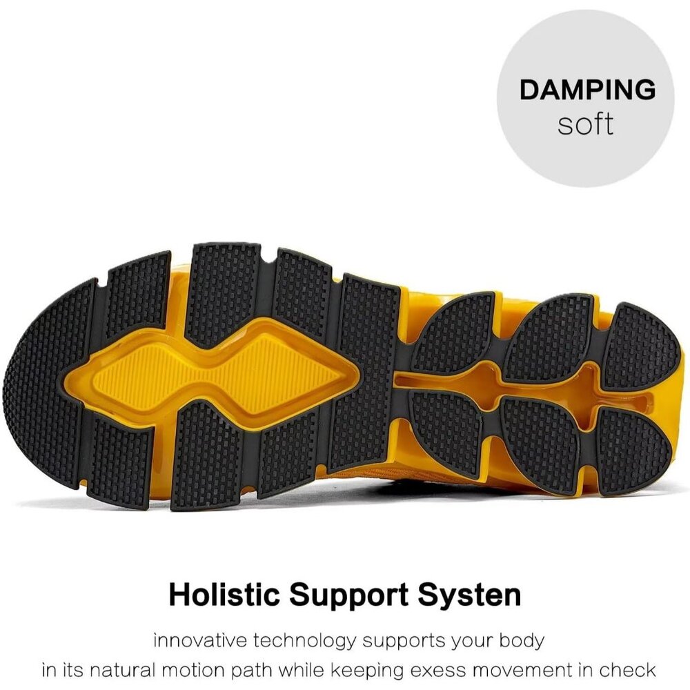 Men's Yellow Non Slip Lightweight Workout Breathable Mesh Fashion Sneakers - Picture 5 of 7
